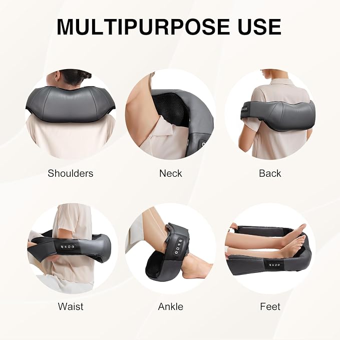 Nekteck Shiatsu Neck Massager with Heat for Pain Relief, Gray, NOT Cordless - Image 6