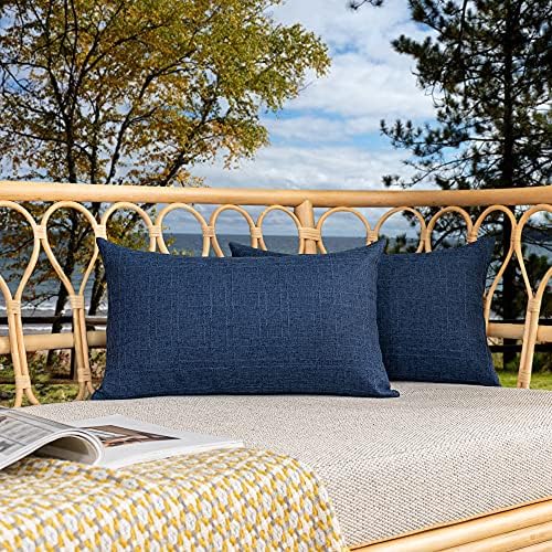 Kevin Textile Outdoor Waterproof 14”x24” Lumbar Pillow Covers 2 Pack, Blue by KevinTextile