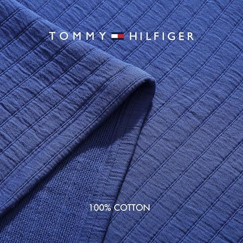 Tommy Hilfiger - Twin Cotton Blanket, Woven Channel Stitched Bedding, Medium Weight Soft Blanket, Anti-Pilling & Fade Resistant, Ideal for Layering, Oeko-TEX Certified (Blue) - Image 5