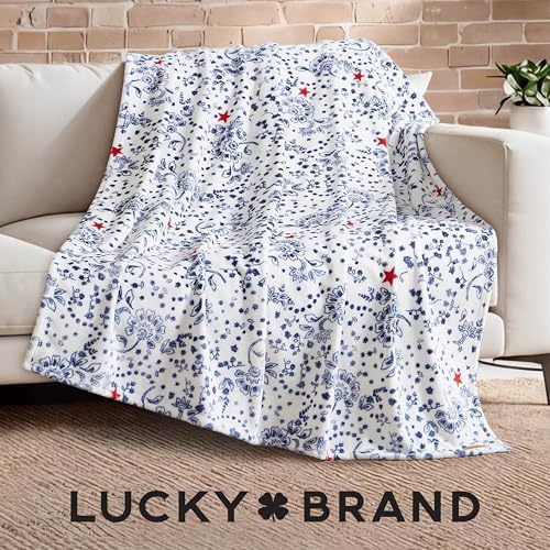 Lucky Brand 50" x 70" Plush Throw Blanket, Bandana White/Navy - Image 4