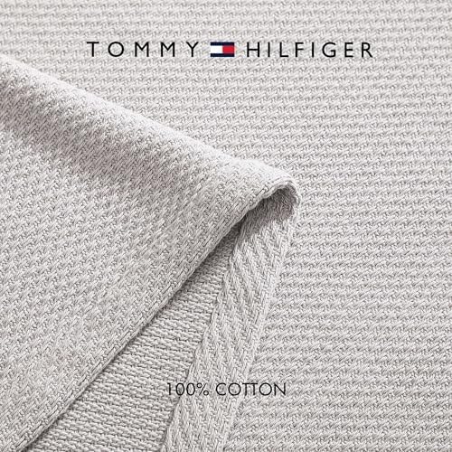 Tommy Hilfiger - Queen Cotton Blanket, Textured Pique Weave Bedding, Medium Weight Soft Blanket, Anti-Pilling & Fade Resistant, Ideal for Layering, Oeko-TEX Certified (Grey) - Image 5