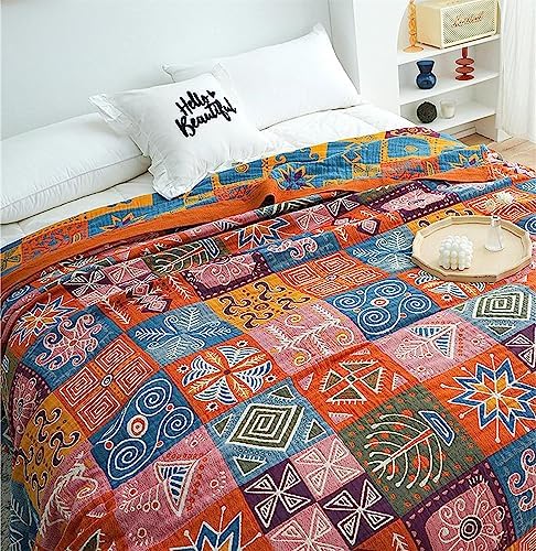 MSGKV Boho Throw Blanket 60"x80" 100% Cotton Checkered Throw for Couch by MSGKVHomeTextiles