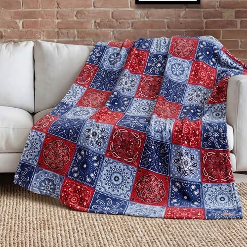 Lucky Brand 50" x 70" Plush Throw Blanket, Bandanny Blue/Red by LuckyBrand