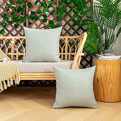 Kevin Textile Outdoor Waterproof 18”x18” Pillow Covers 2 Pack, Mint - Image 4