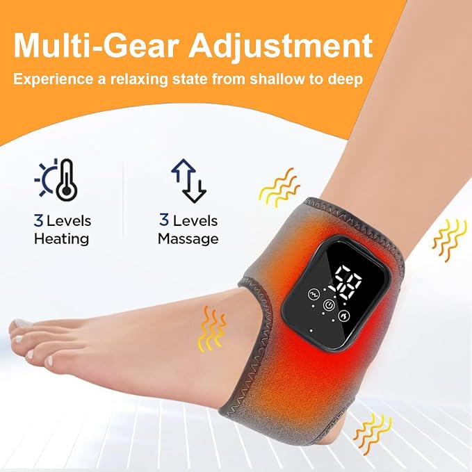 2PCS Foot Renew Massager for Neuropathy, Portable Triple Method Ankle Wrap with 3 Vibration Modes, Massager for Heel, Arch & Ankle Relief(Black) - Image 3