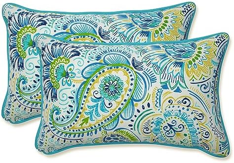 Pillow Perfect Paisley Indoor/Outdoor Accent Throw Pillow, Plush Fill, Weather, and Fade Resistant, Lumbar - 11.5" x 18.5" , Blue/Yellow Gilford, 2 Count by PillowPerfect