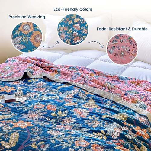 MSGKV Boho Throw Blanket 60"x80" 100% Cotton Twin Floral Throw for Couch - Image 3