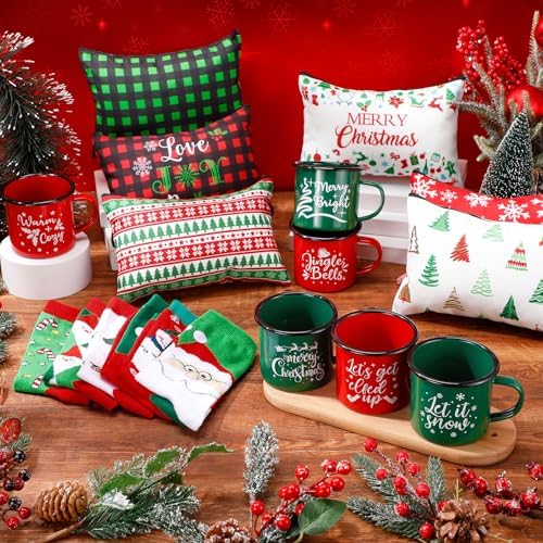 18 Pcs Christmas Set Xmas Makeup Bags Enamel Mugs Christmas Socks Bulk 2026 Gifts Santa Snowflake Party Favors for Adults Women Coworkers Teacher Xmas Winter Party Supplies Decor - Image 2