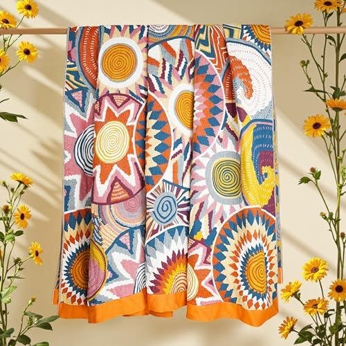 VANJOROY Boho Throw Blanket, 100% Organic Muslin Cotton Skin-Friendly Breathable Ultra Soft Bed Quilt Throw - All Season Decor Colorful Blanket for Sofa Couch Chair and Gift. 91" x 108" - Image 6