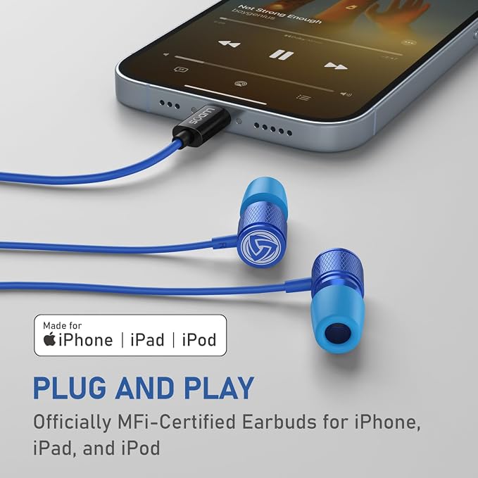 LUDOS Ultra iPhone Wired Headphones Earbuds Earphones with Lightning Connector Apple MFi Certified, 5 Years Warranty, for iPhone 14 13 12 11 Pro Max X XS XR 8 7 Plus with Microphone Control - Blue - Image 5