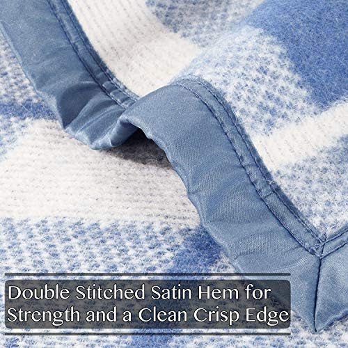 Poyet Motte Rivoli Solid 400GSM 100% Virgin Wool Blanket, Medium/Heavy Weight, Machine Washable (Blue/Natural Plaid, Full/Queen Size) - Image 6