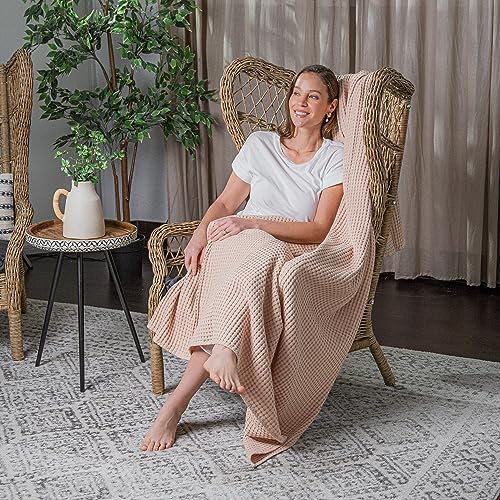 Comfy Cubs Waffle Blanket King, 108" x 90" - 100% Cotton Lightweight Breathable Bed Blanket - Soft Textured Thermal Weave for All Seasons – Decorative Cozy Layer for Couch, Sofa, or Bed - Blush - Image 6