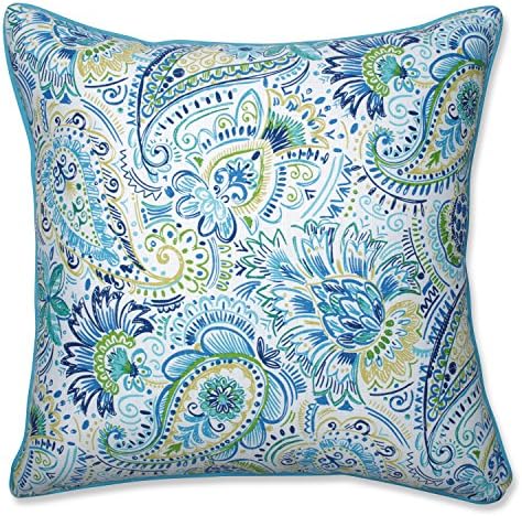 Pillow Perfect Paisley Indoor/Outdoor Accent Throw Pillow, Plush Fill, Weather, and Fade Resistant, Floor - 25" x 25", Blue/Yellow Gilford, by PillowPerfect