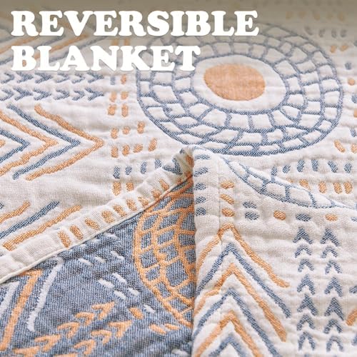jinchan 100% Cotton Muslin Blanket Twin Boho Blanket 50x60 Orange Multi - Image 4