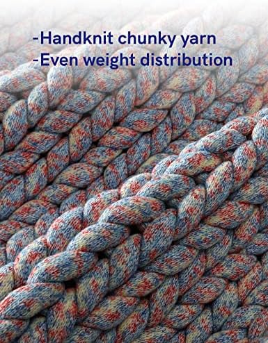 YnM Weighted Blanket, Handmade Chunky Knitted Design, Soft and Cozy, Temperature Regulating and Breathable, Machine Washable Throw for Sleep or Home Decor (Red Blue Fancy Yarn, 50x60 Inch, 10lbs) - Image 2