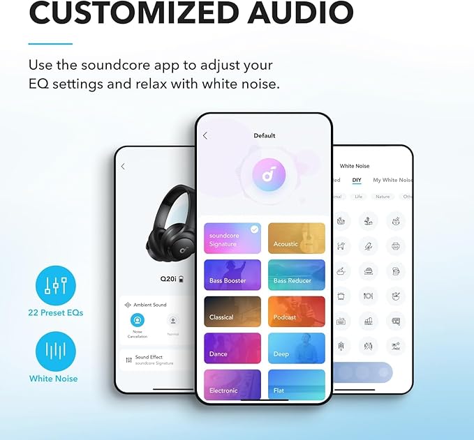 Soundcore by Anker Q20i Hybrid Active Noise Cancelling Headphones, Black | Over-Ear, Bluetooth, 40H ANC Playtime, Hi-Res Audio, Big Bass, Transparency Mode, Customize via App, Travel, Home, Office - Image 4