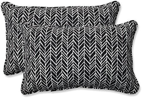 Pillow Perfect 609805 Outdoor/Indoor Herringbone Night Lumbar Pillows, 11.5" x 18.5", Black, 2 Pack by PillowPerfect