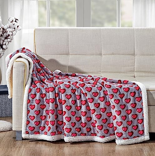 Elegant Comfort Luxury Valentine’s Day Sherpa Throw Blanket Ultra-Soft Cozy Velvet Pink Hearts Fleece Throw-Micromink Sherpa for Her, Wife, Girlfriend, Sherpa Reversible Blanket- Juliette - Image 2