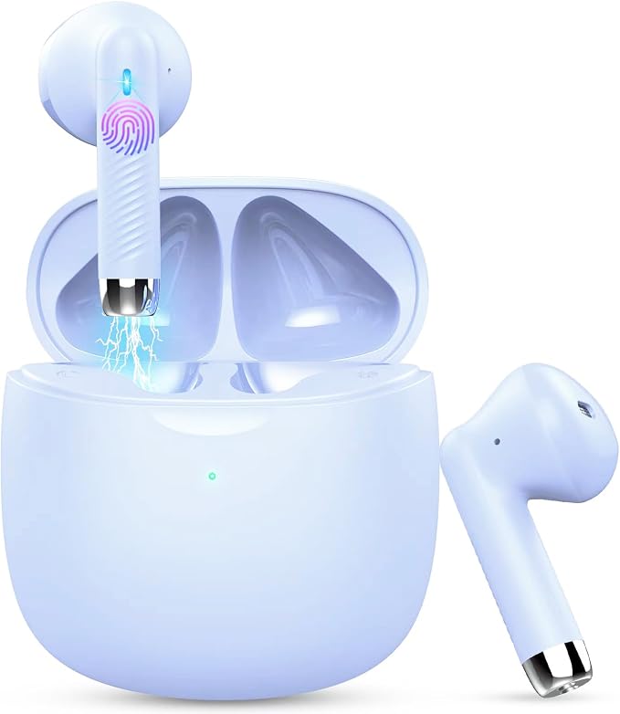 Wireless Earbuds, Bluetooth 5.4 Earbuds Stereo Bass, Bluetooth Headphones | in Ear Noise Cancelling Mic, Earphones IP7 Waterproof Sports, 32H Playtime USBC Charging Case Purple Ear Buds for Android iOS by Jxrev