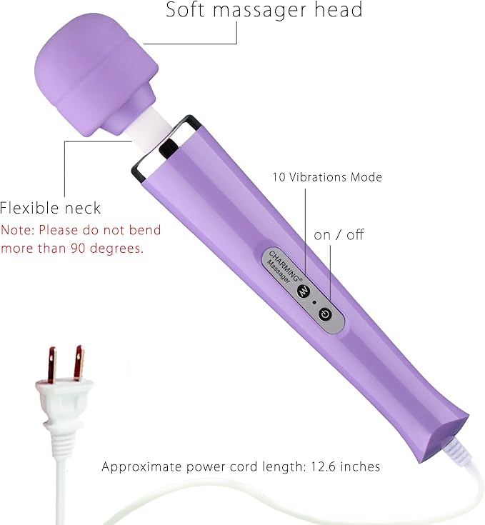 CHARMING Wired Powerful Handheld Back Massager with 10 Speeds Strong Vibration Wand, Personal Therapy Massager for Sports Recovery, Muscle Aches, Body Pain-Light Purple - Image 4