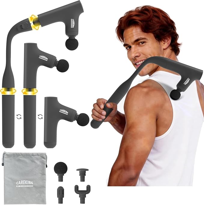 3-in-1 Massage Gun, Deep Tissue Percussion Massager with Extended Handle for Back Pain Relief, Portable for Gym/Office/Home, FSA-HSA Eligible by CAREKINGWEALWAYSCARE