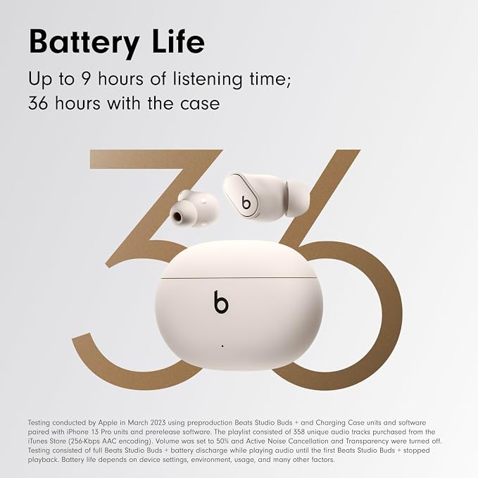 Beats Studio Buds + | True Wireless Noise Cancelling Earbuds, Enhanced Apple & Android Compatibility, Built-in Microphone, Sweat Resistant Bluetooth Headphones, Spatial Audio - Ivory | Noise cancellation and audio playback with 2 drivers, microphone an... - Image 3