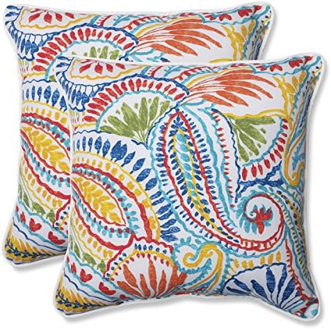 Pillow Perfect Paisley Indoor/Outdoor Accent Throw Pillow, Plush Fill, Weather, and Fade Resistant, Large Throw - 18.5" x 18.5", Blue/Multi Ummi, 2 Count by PillowPerfect