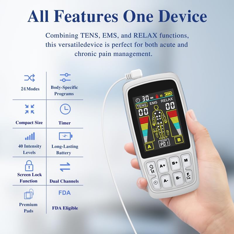 Dual Channel TENS EMS Unit 24 Modes 40 Intensities Muscle Stimulator for Pain Relief Therapy - Image 3
