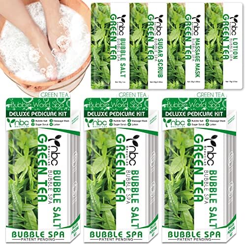 Pedicure Kit Foot Soak Set: Bubble Salt, Sugar Scrub, Massage Mask, Massage Lotion in a Box, 4 Step Foot Spa Kit for Dry Feet,Tired Feet（3 Set Green tea) by nbcBeautiLab