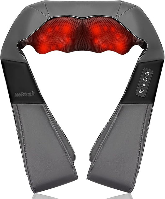 Nekteck Shiatsu Neck Massager with Heat for Pain Relief, Gray, NOT Cordless by Nekteck