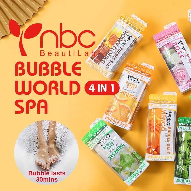 Pedicure Kit Foot Soak Set: Bubble Salt, Sugar Scrub, Massage Mask, Massage Lotion in a Box, 4 Step Foot Spa Kit for Dry Feet, Calluses and Tired Feet (1 Set Jasmine) - Image 2