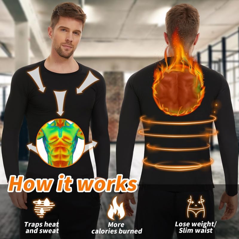 SHAPERIN Sauna Shirt for Men Sauna Tops Heat Trapping T-shirt Sauna Suit Workout Sweat Vest Body Shaper Gym Workout - Image 3