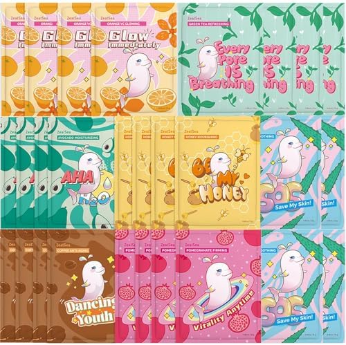 ZealSea Face Masks Skincare, Facial Masks for Women Skin Care, Sheet Masks Beauty with Natural Ingredients, Birthday Party Spa Gift for Kids Teens Girls, Hydrate and Soothe for All Skin Types 28 Pack by ZealSea