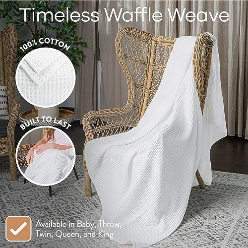 Comfy Cubs Waffle Blanket Queen, 90" x 90" - 100% Cotton Lightweight Breathable Bed Blanket - Soft Textured Thermal Weave for All Seasons – Decorative Cozy Layer for Couch, Sofa, or Bed - White - Image 3