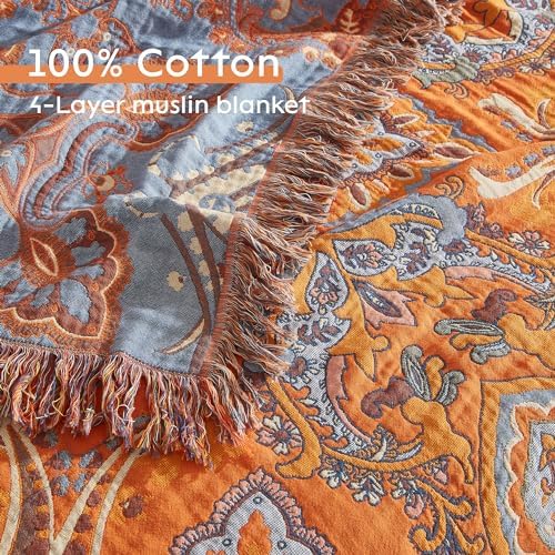 Boho Throw Blanket for Bed 80”x90”, 100% Cotton Blanket for Couch Sofa - Image 6