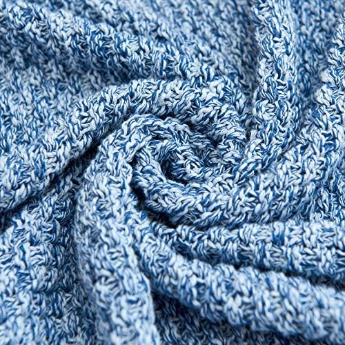 Longhui bedding 100% Cotton Knitted Throw Blanket – Blue White, Soft & Cozy, Machine Washable, 51"x63" – Perfect for Living Room, Couch, Sofa, Bed or Travel - Image 3