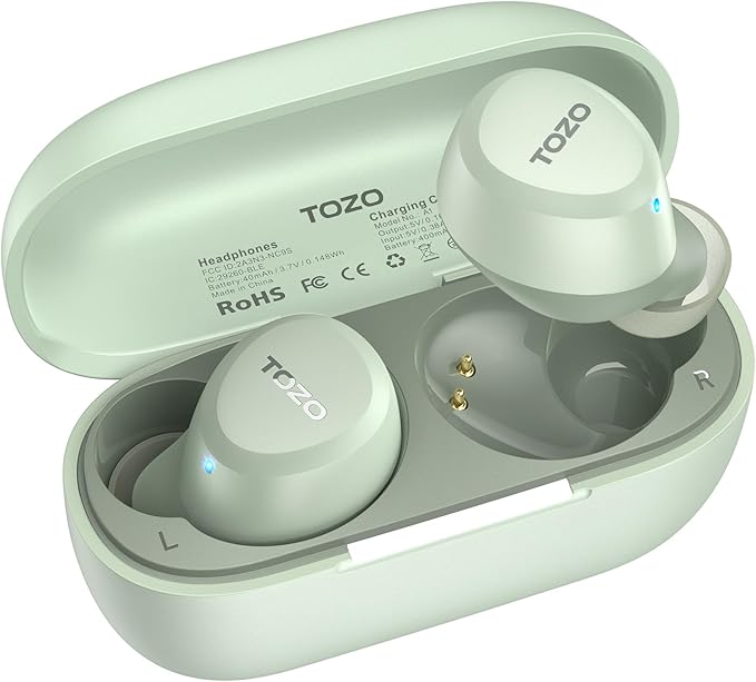 TOZO A1 Wireless Earbuds Bluetooth 5.3 Light Weight in Ear Headphones | IPX5 Waterproof,2 Mics for AI Calls,Immersive Premium Sound Bass Headset with Charging Case,32 EQ via App Green by TOZO