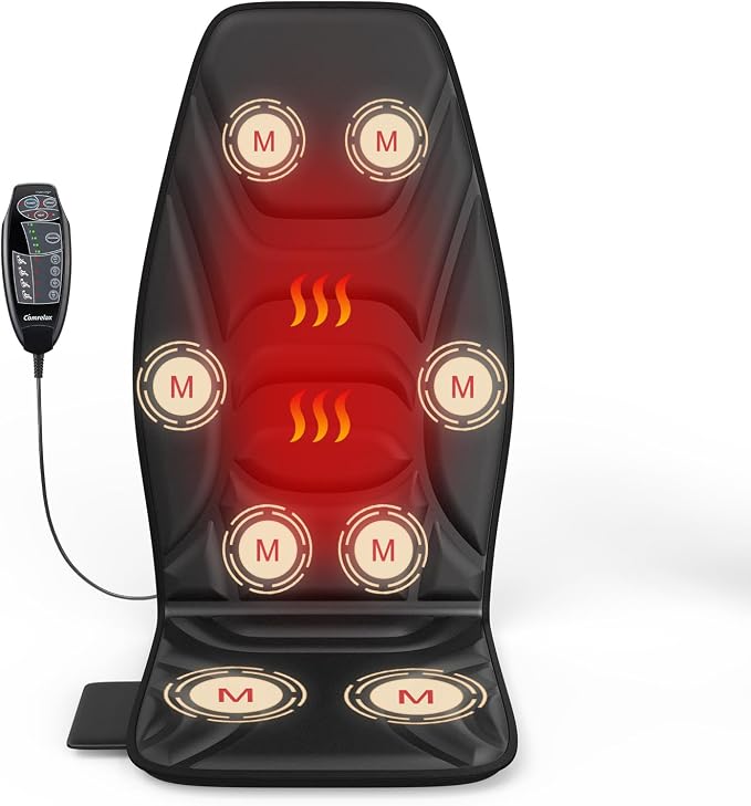 Back Massager with Heat for Chair, Vibration Massage Seat Cushion with 8 Motors, Massage Chair Pad with 5 Modes & 3 Intensities, Massage Pad for Office Chair, Recliner & Sofa by COMRELAX
