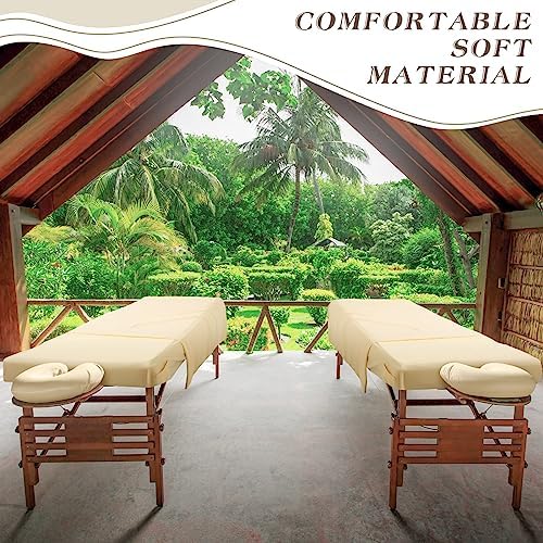 Mixweer 9 Pcs 3 Set Microfiber Massage Table Sheets Set Bulk Includes Flat Sheet, Fitted Sheet with Pocket, Face Rest Cover(Beige) - Image 4