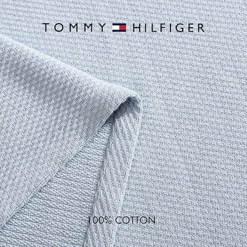 Tommy Hilfiger - Twin Cotton Blanket, Textured Pique Weave Bedding, Medium Weight Soft Blanket, Anti-Pilling & Fade Resistant, Ideal for Layering, Oeko-TEX Certified (Blue) - Image 5