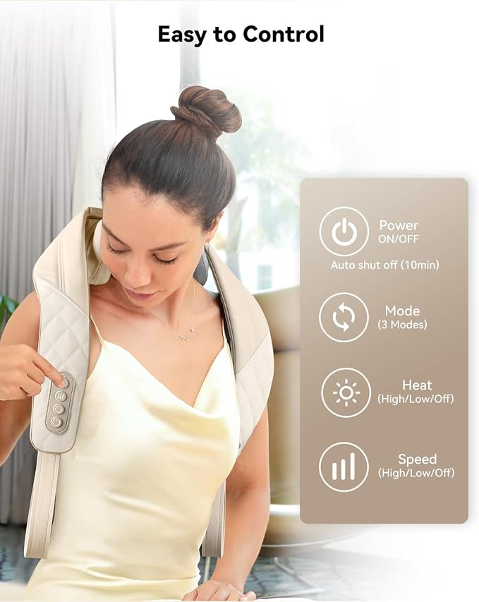 Snailax Cordless Neck Massager with Heat, Shiatsu Neck and Shoulder Massager for Deep Tissue, Kneading Back Massage Pillow for Leg, Body, 2 Heating Levels, Gifts for Men Women - Image 4