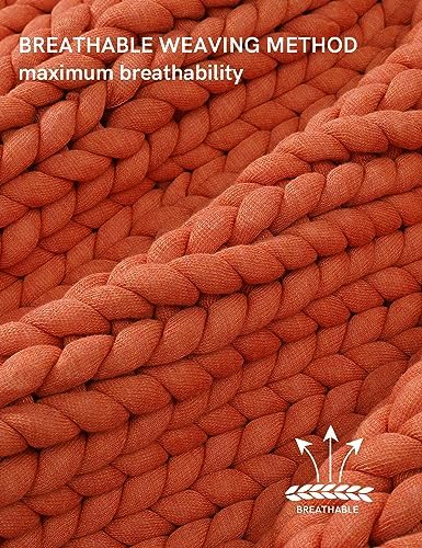 YnM Chunky Throw Blanket, Medium-Weight, Hand Knitted, Skin Friendly, Ventilated and Breathable, Machine Washable, Home Décor Piece for Couch, Sofa and Bed (Exotic Orange, 40x50 Inch) - Image 5
