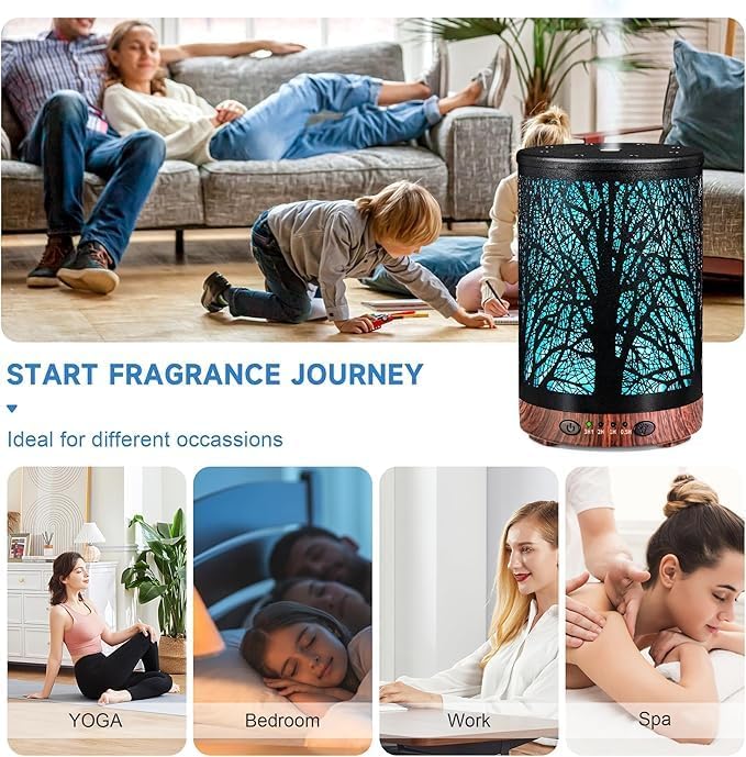 Oil Diffuser with Essential Oils Set, Aromatherapy Diffuser with 7 Color Lights and Auto Shut-Off, Cool Mist Diffuser with 6 Oils Gift Pack for Home Office (Tree with Oils) - Image 6