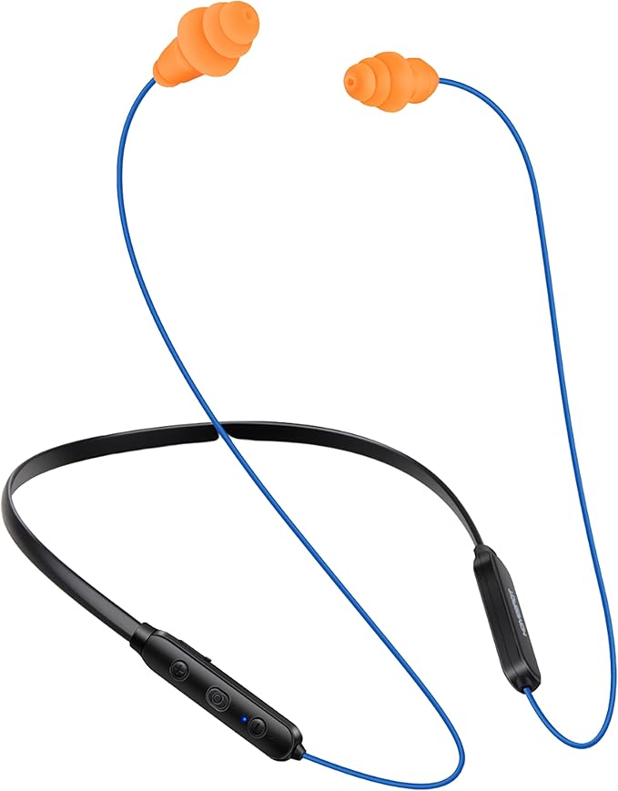 Bluetooth Work Headphones, OSHA-Compliant, 27dB NRR, 24H Playtime | Noise-Reduction Safety Earbuds | Bluetooth 5.4, 100 ft | aptX HD | Soft 3-Flange Silicone Ear Tips | Blue-Orange by HomeSpot