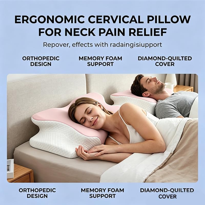 Cooling Neck Support Pillow, Adjustable Cervical Memory Foam for Pain Relief, Odorless Ergonomic Orthopedic Bed Pillows for Side Back Stomach Sleepers, Cozy Sleeping (Pink) - Image 6
