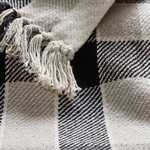 Americanflat 50x60 Throw Blanket - Soft and Breathable Cotton Throw Blanket for Couch, Bed, Chair - Decorative Blankets Perfect for Home, Office, or Outdoor Use - Black, Cream and Beige Plaid Design - Image 2
