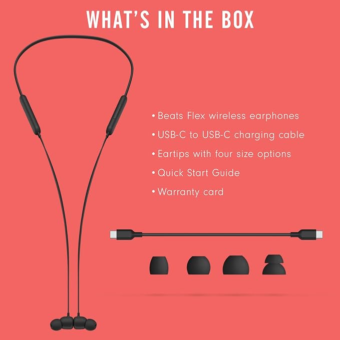 Beats Flex Wireless Earbuds - Apple W1 Headphone Chip, Magnetic Earphones, Class 1 Bluetooth, 12 Hours of Listening Time, Built-in Microphone - Black | Includes USB-C cable, eartips and guide for charging, fit and setup - Image 6