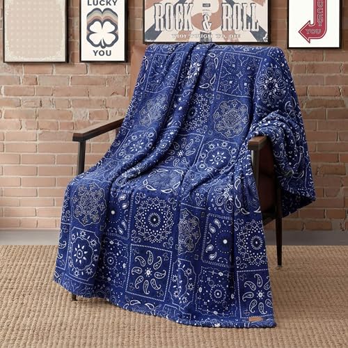 Lucky Brand 50" x 70" Plush Throw Blanket, Bandanny Navy Blue Blanket for Sofa or Bed - Image 3