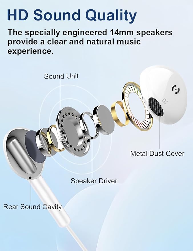 MAS CARNEY Wired Earbuds in-Ear Headphones with Mic for iPhone, School, MP3 | AUX Earbuds Wired Ear Buds for Student, Laptop, Computer, Airplane Travel, iPod, Kids, Smartphone, Samsung – 3.5mm Audio Jack - Image 2