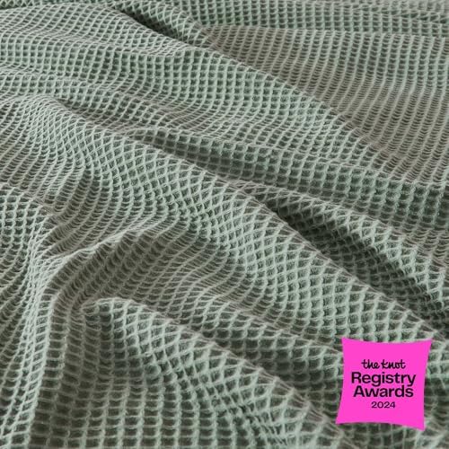 100% Cotton Green Blanket Twin Size for Bed - Breathable and Soft, Waffle Weave for Summer Spring, 90x66 Inches (Eucalyptus) - Image 2